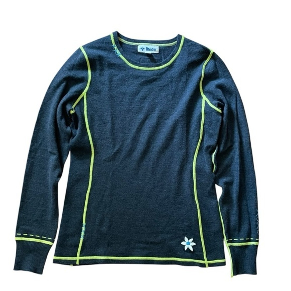 MEISTER Gray Long Sleeve Embroidered Wool Top Size Large Ski Alpine Apres